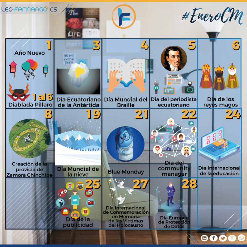 Calendario festividades Enero 2019 (Efemérides) Leo Farinango Calendario festividades Enero 2019 (Efemérides) Leo Farinango